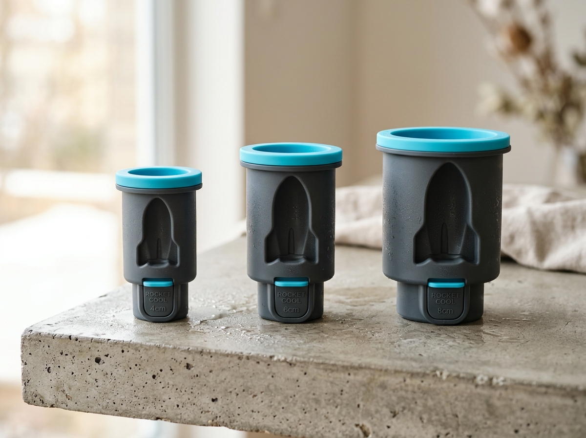 Les trois moules en silicone platine ASTRA AERO-CHILL marqués 4cm, 6cm et 8cm avec socles éjectables